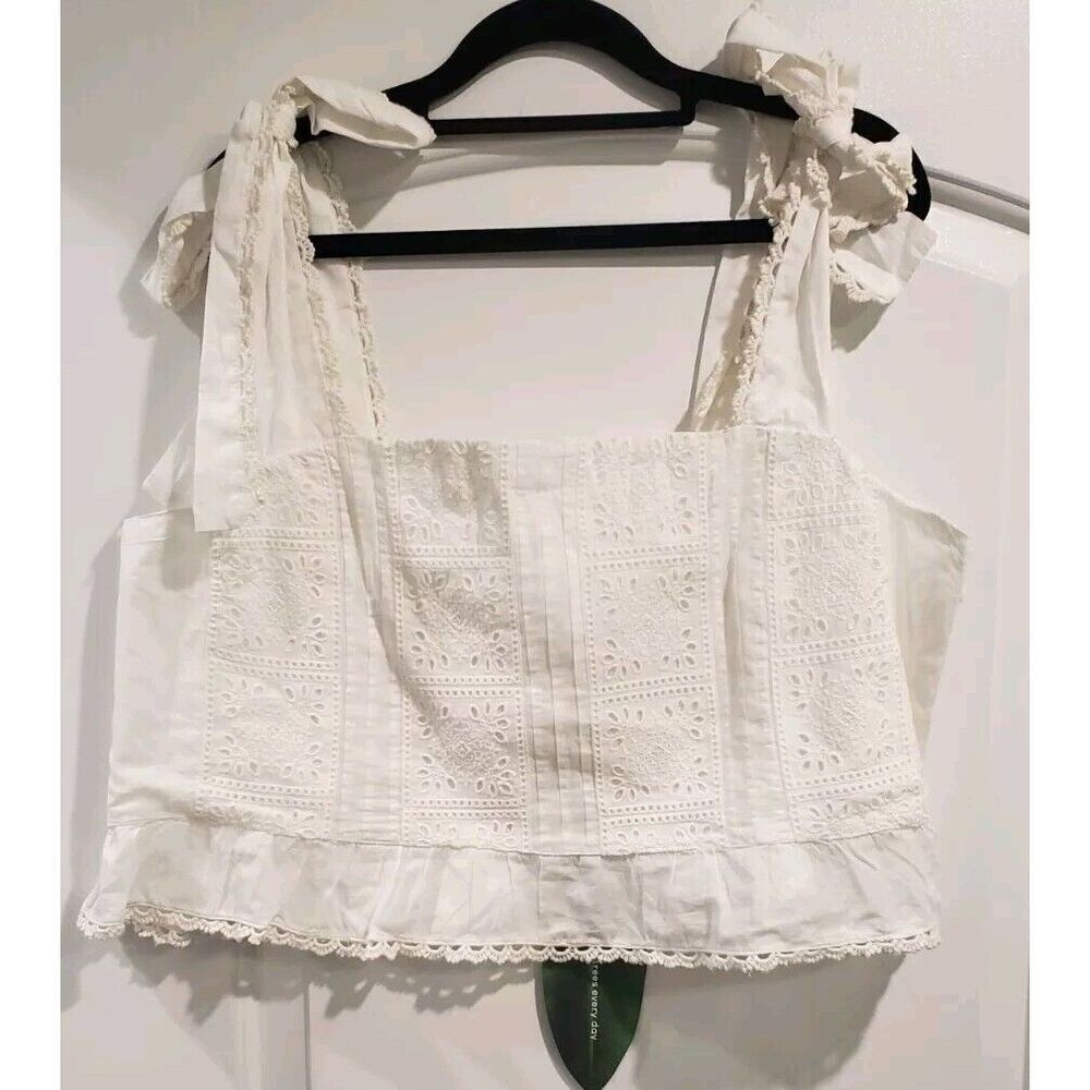 Farm Rio Lace Crochet Top With Adjustable Tie Straps With Side Zipper XL NWT